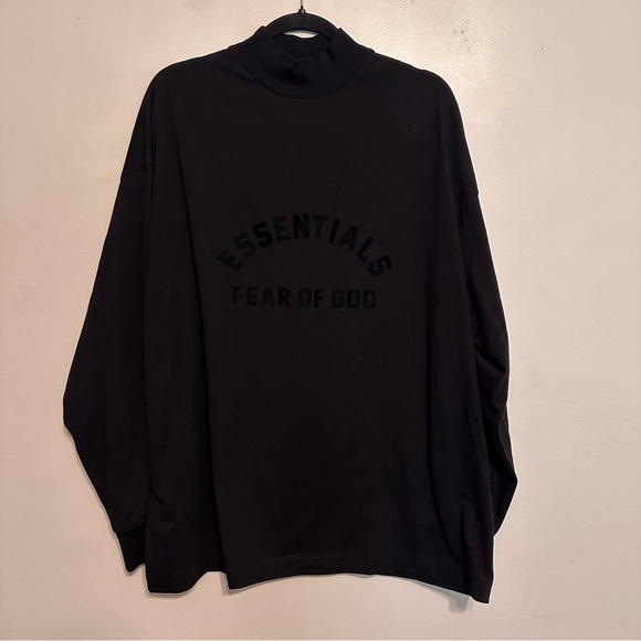 Fear of God Essentials Logo Applique Cotton Mock Neck Long Sleeve Tshirt XS - Picture 3 of 8